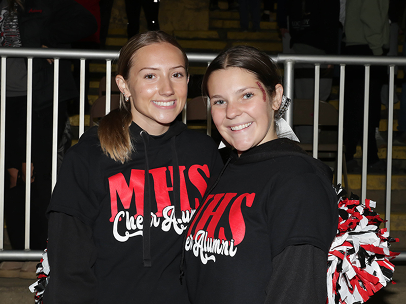 Two cheerleaders wearing sweatshirts