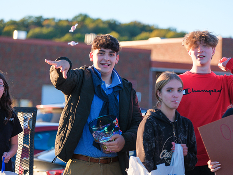 Students walking around campus